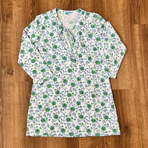 J. Mclaughlin Floral Print White Cotton Cover up Sz L - Picture 4 of 8
